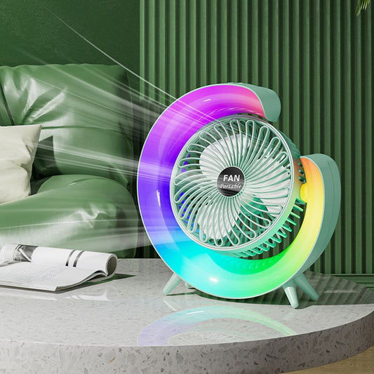 Colorful Portable G Shape Desktop Fan - Stylish USB Rechargeable Mini Fan with LED Lights