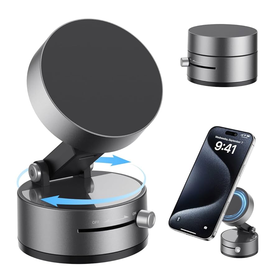 Universal Vacuum Suction Car Mount Holder – 360° Rotating Phone Stand for Dashboard & Windshield
