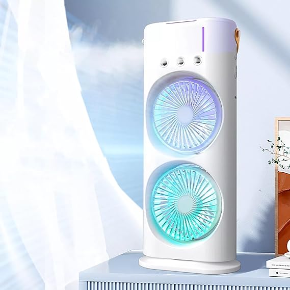 Portable Dual-Fan Mist Air Cooler | USB Rechargeable Mini AC with Ice Cooling Effect