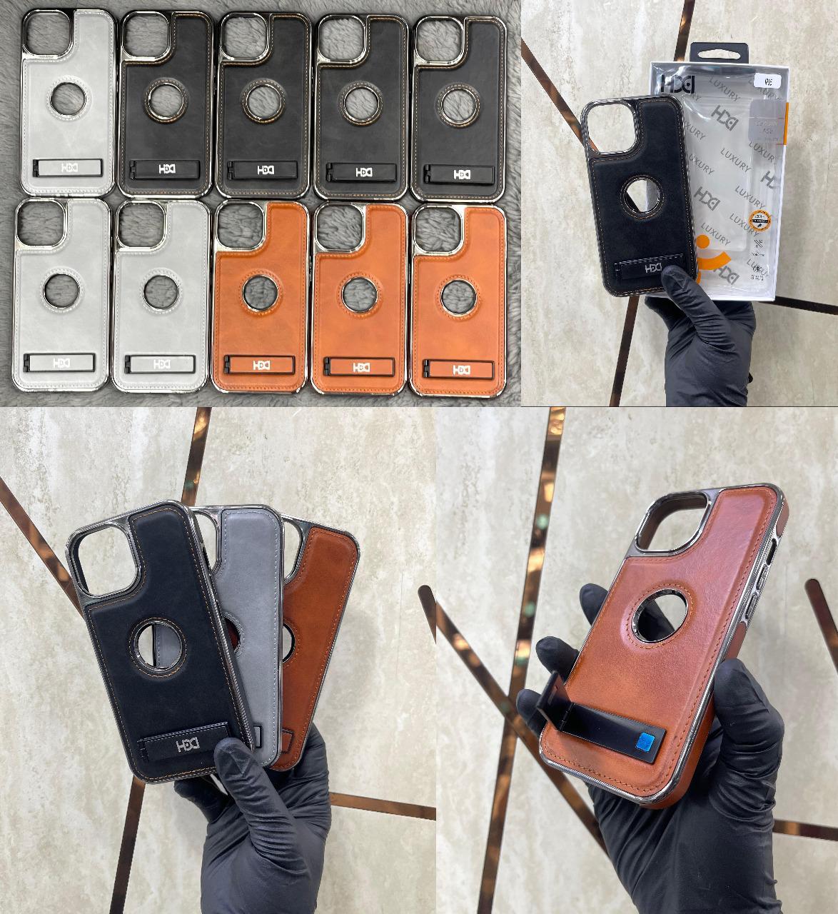 Premium Luxury Leather iPhone 16 Case with Kickstand & Ring Cutout โ Shockproof Metallic Edge Protective Cover