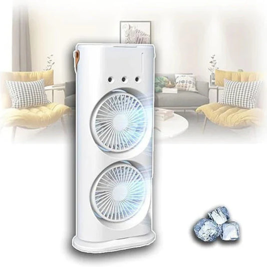 Portable Dual-Fan Mist Air Cooler | USB Rechargeable Mini AC with Ice Cooling Effect
