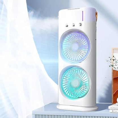 Portable Dual-Fan Mist Air Cooler | USB Rechargeable Mini AC with Ice Cooling Effect