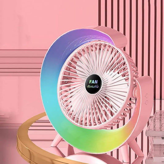 Colorful Portable G Shape Desktop Fan - Stylish USB Rechargeable Mini Fan with LED Lights