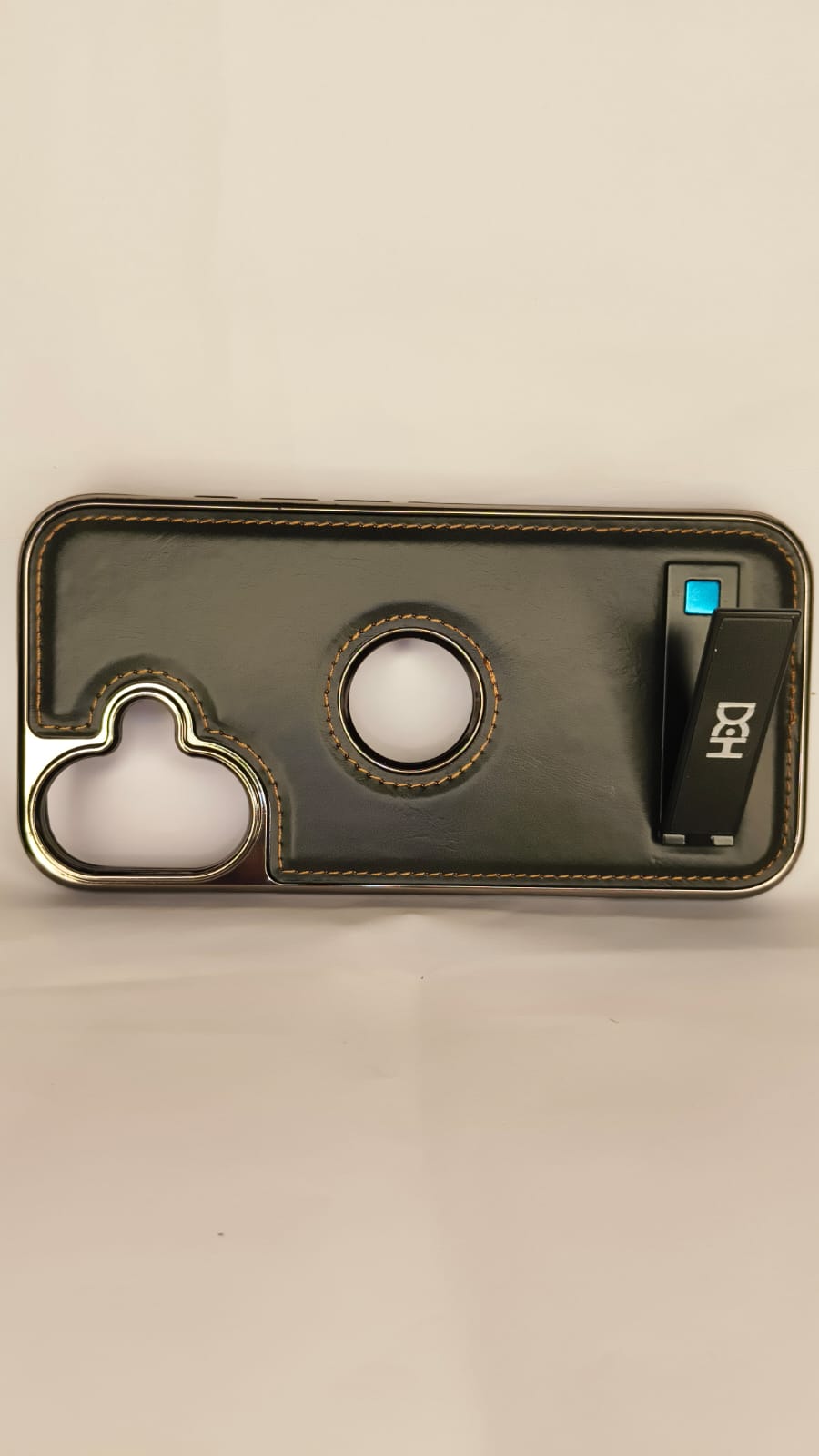 Premium Luxury Leather iPhone 16 Case with Kickstand & Ring Cutout – Shockproof Metallic Edge Protective Cover