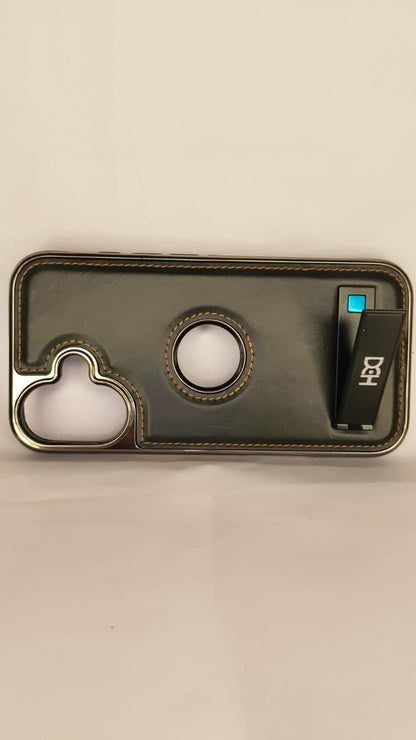 Premium Luxury Leather iPhone 16 Case with Kickstand & Ring Cutout – Shockproof Metallic Edge Protective Cover