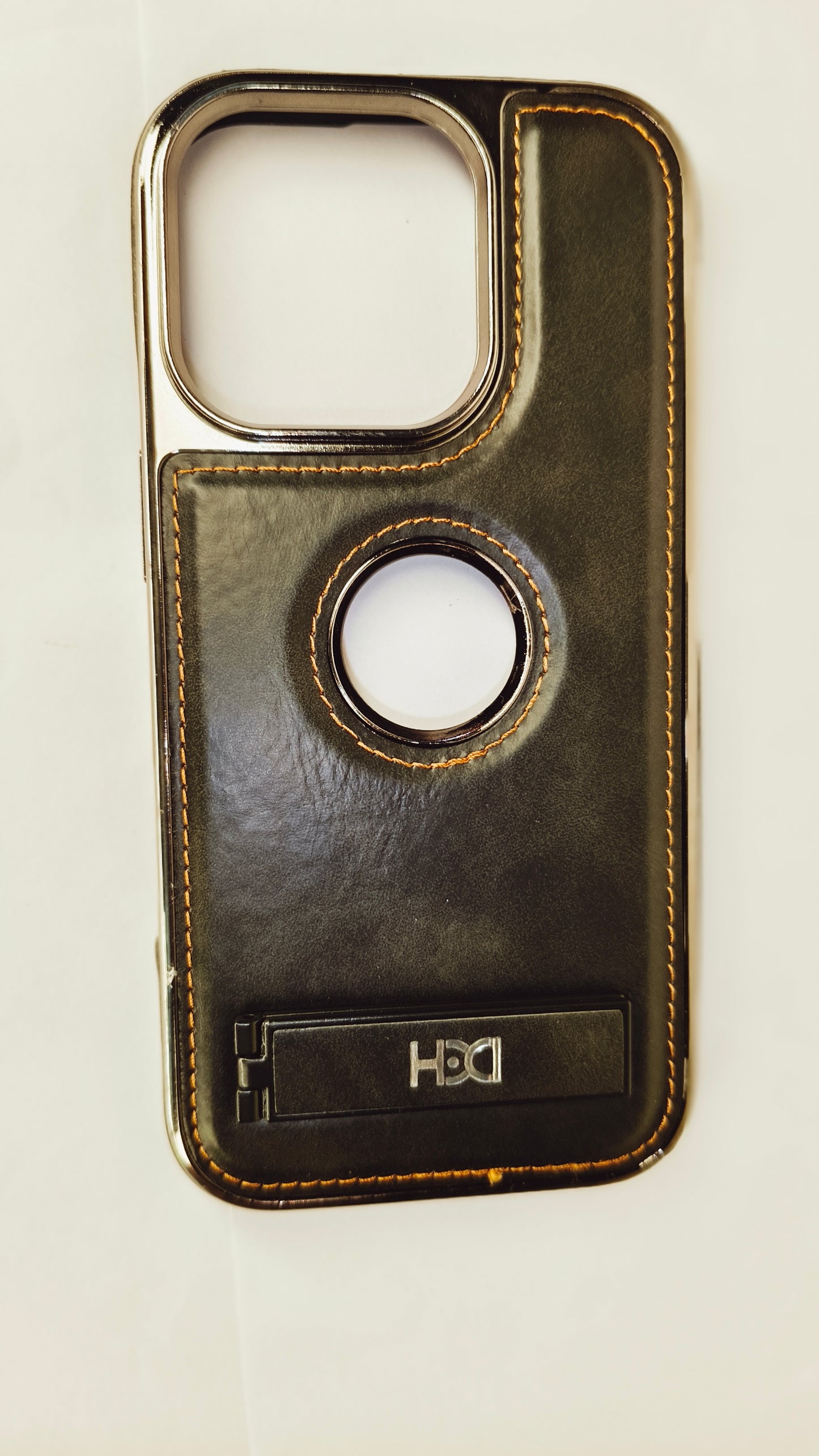 Premium Luxury Leather iPhone 16 Pro Case with Kickstand & Ring Cutout – Shockproof Metallic Edge Protective Cover